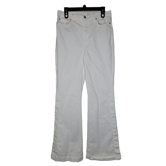 7 For All Mankind Flare Jeans Womens 31 White High Rise Stretch Comfort Hippie - Picture 1 of 9